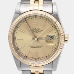 Pre Owned Rolex Champagne 18k Yellow Gold And Stainless Steel Datejust 16233 Men's Wristwatch 36 mm