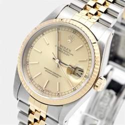 Pre Owned Rolex Champagne 18k Yellow Gold And Stainless Steel Datejust 16233 Men's Wristwatch 36 mm