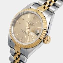 Pre Owned Rolex Champagne 18K Yellow Gold And Stainless Steel Datejust 69173 Women's Wristwatch 26 mm