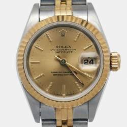 Pre Owned Rolex Champagne 18K Yellow Gold And Stainless Steel Datejust 69173 Women's Wristwatch 26 mm