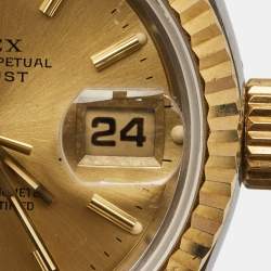 Pre Owned Rolex Champagne 18K Yellow Gold And Stainless Steel Datejust 69173 Women's Wristwatch 26 mm