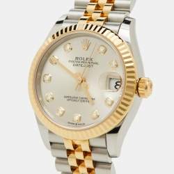 Pre Owned Rolex SIlver Sunburst 18K Yellow Gold Stainless Steel Diamond Datejust M278273-0020 Women's Wristwatch 31 mm