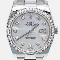 Pre Owned Rolex Mother of Pearl Stainless Steel Diamond Datejust 116244 Women's Wristwatch 36 mm