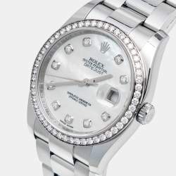 Pre Owned Rolex Mother of Pearl Stainless Steel Diamond Datejust 116244 Women's Wristwatch 36 mm