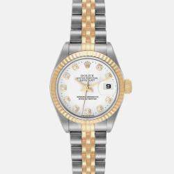 Pre Owned Rolex Datejust Steel Yellow Gold White Diamond Dial Ladies Watch 79173 26 mm