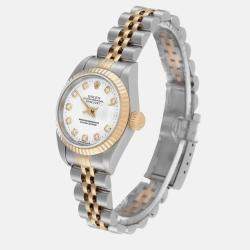 Pre Owned Rolex Datejust Steel Yellow Gold White Diamond Dial Ladies Watch 79173 26 mm