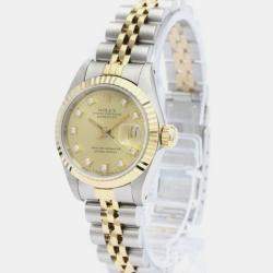 Pre Owned Rolex Champagne Diamond 18k Yellow Gold And Stainless Steel Datejust 69173 Automatic Women's Wristwatch 26 mm