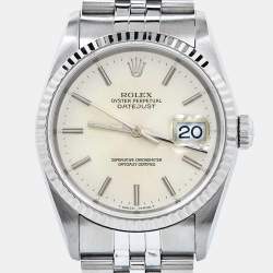 Pre Owned Rolex Silver Sunburst 18K White Gold Stainless Steel Datejust 16234 Men's Wristwatch 36 mm