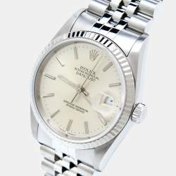 Pre Owned Rolex Silver Sunburst 18K White Gold Stainless Steel Datejust 16234 Men's Wristwatch 36 mm