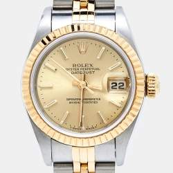 Pre Owned Rolex Champagne 18K Yellow Gold And Stainless Steel Datejust 69173 Women's Wristwatch 26 mm