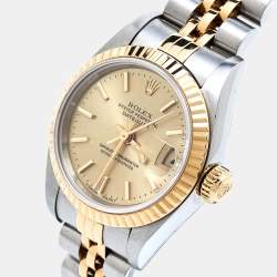 Pre Owned Rolex Champagne 18K Yellow Gold And Stainless Steel Datejust 69173 Women's Wristwatch 26 mm