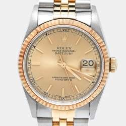 Pre Owned Rolex Champagne 18k Yellow Gold Stainless Steel Datejust 16233 Men's Wristwatch 36 mm