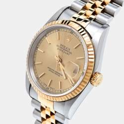 Pre Owned Rolex Champagne 18k Yellow Gold Stainless Steel Datejust 16233 Men's Wristwatch 36 mm