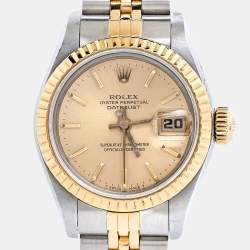 Pre Owned Rolex Champagne 18K Yellow Gold Stainless Steel Datejust 69173 Women's Wristwatch 26 mm