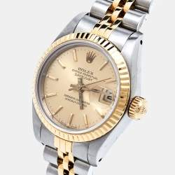 Pre Owned Rolex Champagne 18K Yellow Gold Stainless Steel Datejust 69173 Women's Wristwatch 26 mm