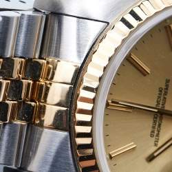 Pre Owned Rolex Champagne 18k Yellow Gold And Stainless Steel Datejust 16233 Men's Wristwatch 36 mm