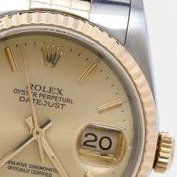 Pre Owned Rolex Champagne 18k Yellow Gold And Stainless Steel Datejust 16233 Men's Wristwatch 36 mm