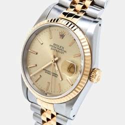 Pre Owned Rolex Champagne 18k Yellow Gold And Stainless Steel Datejust 16233 Men's Wristwatch 36 mm