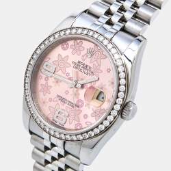 مملوكة مسبقًا Rolex Pink 18K White Gold Stainless Steel Diamond Datejust 116244-0004 Women's Wristwatch 36 mm