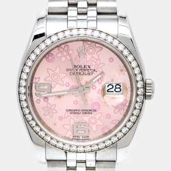 مملوكة مسبقًا Rolex Pink 18K White Gold Stainless Steel Diamond Datejust 116244-0004 Women's Wristwatch 36 mm