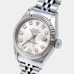 Rolex Silver 18K White Gold Stainless Steel Diamond Datejust 79174 Women's Wristwatch 26 mm