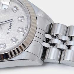 Pre Owned Rolex Silver Jubilee 18K White Gold Stainless Steel Diamond Datejust 79174 Women's Wristwatch 26 mm