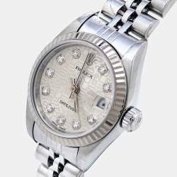 Pre Owned Rolex Silver Jubilee 18K White Gold Stainless Steel Diamond Datejust 79174 Women's Wristwatch 26 mm