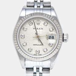 Pre Owned Rolex Silver Jubilee 18K White Gold Stainless Steel Diamond Datejust 79174 Women's Wristwatch 26 mm