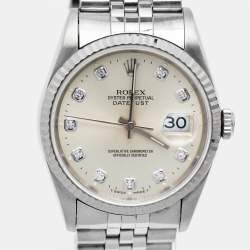 Pre Owned Rolex Silver 18K White Gold Stainless Steel Diamond Datejust 16234 Men's Wristwatch 36 mm