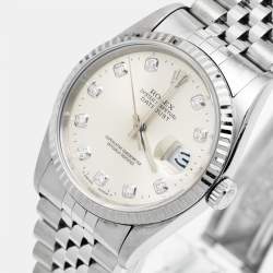 Pre Owned Rolex Silver 18K White Gold Stainless Steel Diamond Datejust 16234 Men's Wristwatch 36 mm