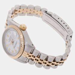 Pre Owned Rolex White 18k Yellow Gold And Stainless Steel Datejust 69173 Automatic Women's Wristwatch 26 mm