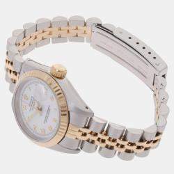 Pre Owned Rolex White 18k Yellow Gold And Stainless Steel Datejust 69173 Automatic Women's Wristwatch 26 mm