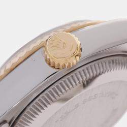 Pre Owned Rolex White 18k Yellow Gold And Stainless Steel Datejust 69173 Automatic Women's Wristwatch 26 mm