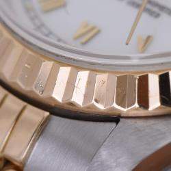 Pre Owned Rolex White 18k Yellow Gold And Stainless Steel Datejust 69173 Automatic Women's Wristwatch 26 mm