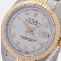 Pre Owned Rolex White 18k Yellow Gold And Stainless Steel Datejust 69173 Automatic Women's Wristwatch 26 mm