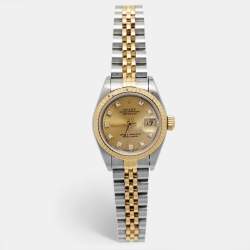 Pre Owned Rolex Champagne Diamond 18k Yellow Gold And Stainless Steel Datejust 69173 Automatic Women's Wristwatch 26 mm