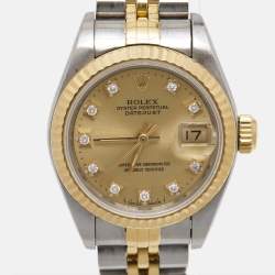 Pre Owned Rolex Champagne Diamond 18k Yellow Gold And Stainless Steel Datejust 69173 Automatic Women's Wristwatch 26 mm