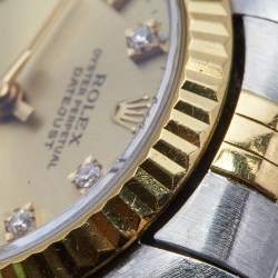 Pre Owned Rolex Champagne Diamond 18k Yellow Gold And Stainless Steel Datejust 69173 Automatic Women's Wristwatch 26 mm