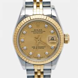 Pre Owned Rolex Champagne Diamond 18k Yellow Gold And Stainless Steel Datejust 69173 Automatic Women's Wristwatch 26 mm