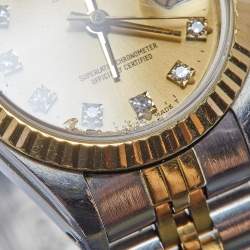 Pre Owned Rolex Champagne Diamond 18k Yellow Gold And Stainless Steel Datejust 69173 Automatic Women's Wristwatch 26 mm