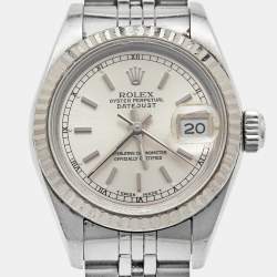 مملوكة مسبقًا Rolex Silver 18K White Gold And Stainless Steel Datejust 69174 Women's Wristwatch 26 mm