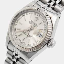 مملوكة مسبقًا Rolex Silver 18K White Gold And Stainless Steel Datejust 69174 Women's Wristwatch 26 mm