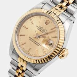 Pre Owned Rolex Champagne 18K Yellow Gold And Stainless Steel Datejust 69173 Women's Wristwatch 26 mm