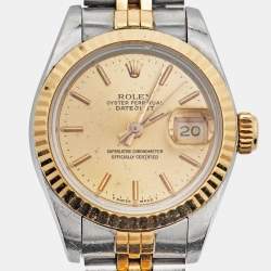 Pre Owned Rolex Champagne 18K Yellow Gold And Stainless Steel Datejust 69173 Women's Wristwatch 26 mm