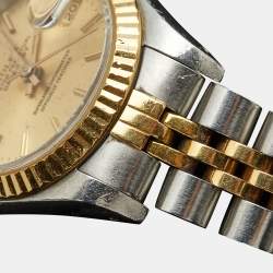Pre Owned Rolex Champagne 18K Yellow Gold And Stainless Steel Datejust 69173 Women's Wristwatch 26 mm