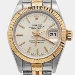 Pre Owned Rolex Silver 18K Yellow Gold And Stainless Steel Datejust 69173 Women's Wristwatch 26 mm