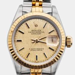 Pre Owned Rolex Champagne 18K Yellow Gold And Stainless Steel Datejust 69173 Women's Wristwatch 26 mm