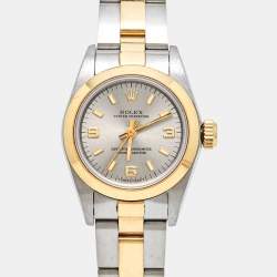 Pre Owned Rolex Slate 18K Yellow Gold Stainless Steel Oyster Perpetual 67183 Women's Wristwatch 24 mm