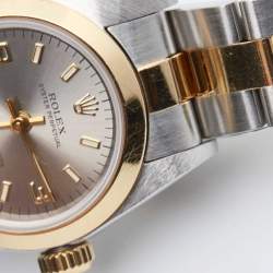 Pre Owned Rolex Slate 18K Yellow Gold Stainless Steel Oyster Perpetual 67183 Women's Wristwatch 24 mm