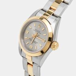 Pre Owned Rolex Slate 18K Yellow Gold Stainless Steel Oyster Perpetual 67183 Women's Wristwatch 24 mm